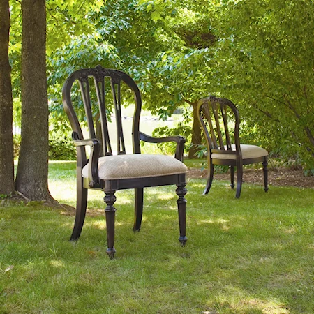 Rounded Slat-Back Dining Arm Chair